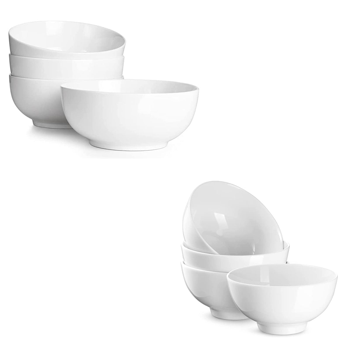 7" & 4.5" White Ceramic Bowls Set of 4 T73792