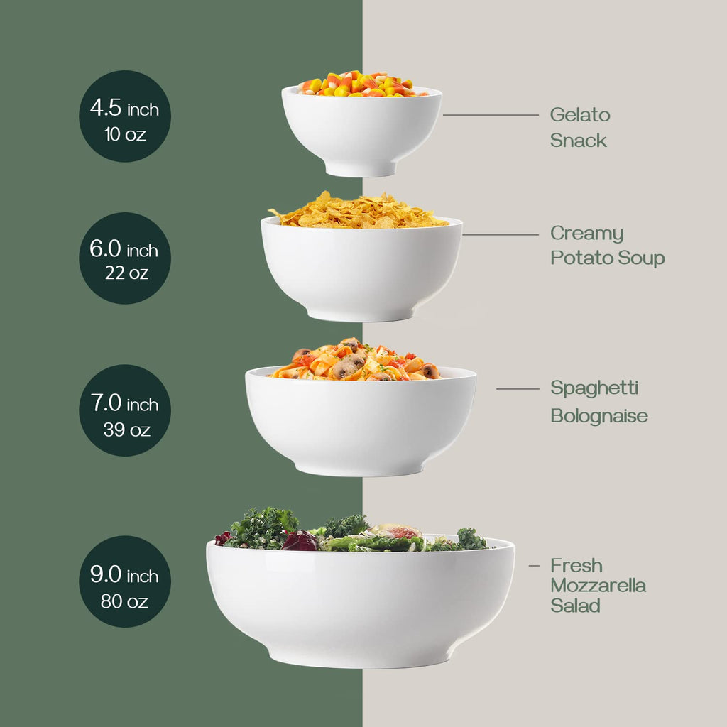 7" & 4.5" White Ceramic Bowls Set of 4 T73792