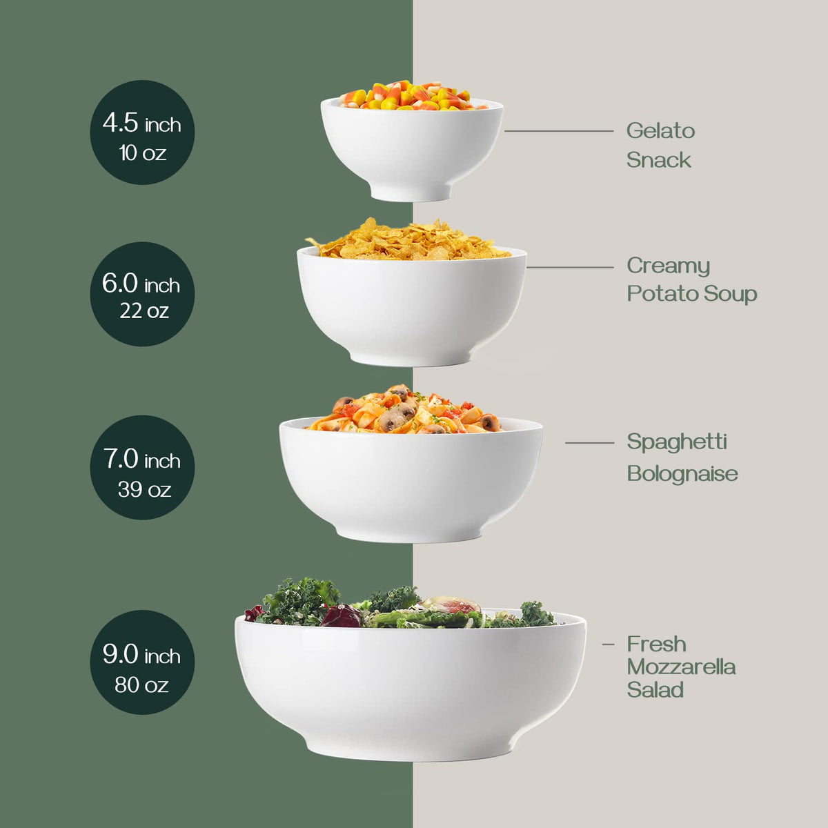 7" & 4.5" White Ceramic Bowls Set of 4 T73792