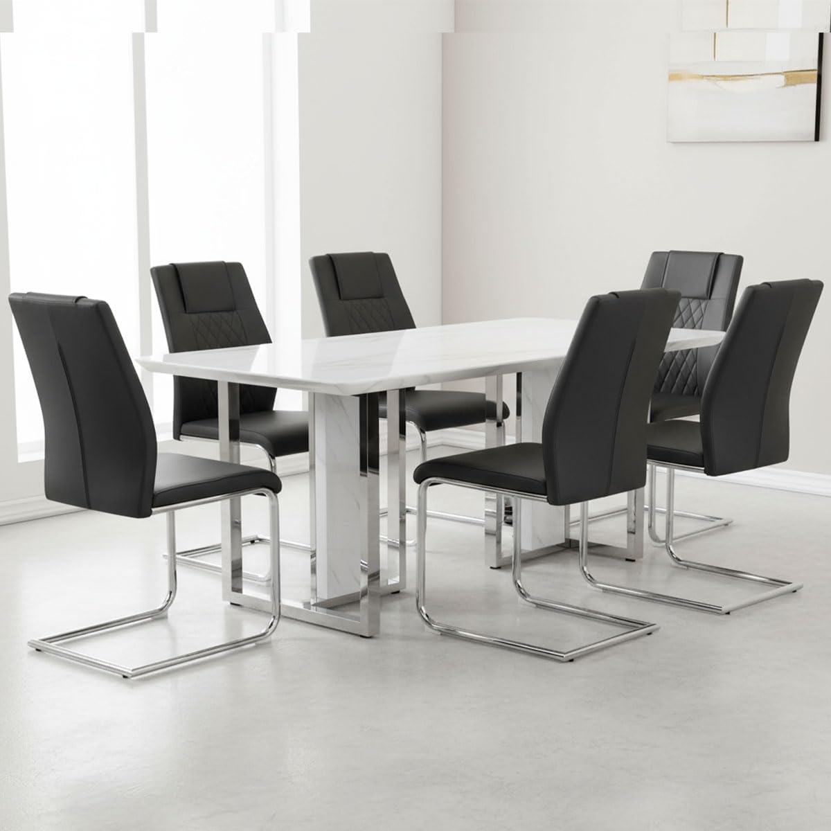 Black Faux Leather Dining Chairs Set 6 F103