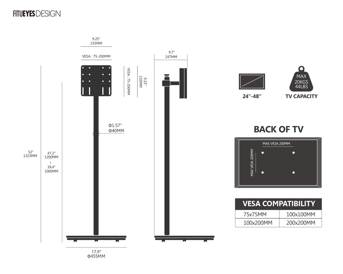 Rolling TV Stand for 24-48 Inch N15221