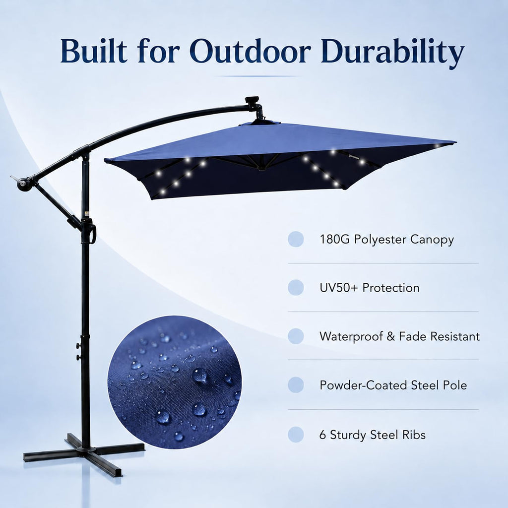10x6.5FT Navy Blue Solar Offset Patio Umbrella U502841
