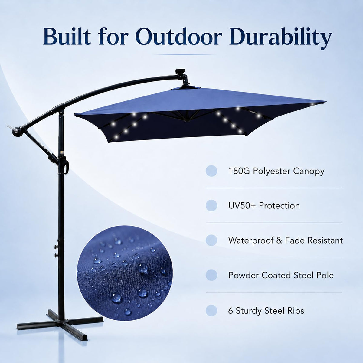 10x6.5FT Navy Blue Solar Offset Patio Umbrella U502841
