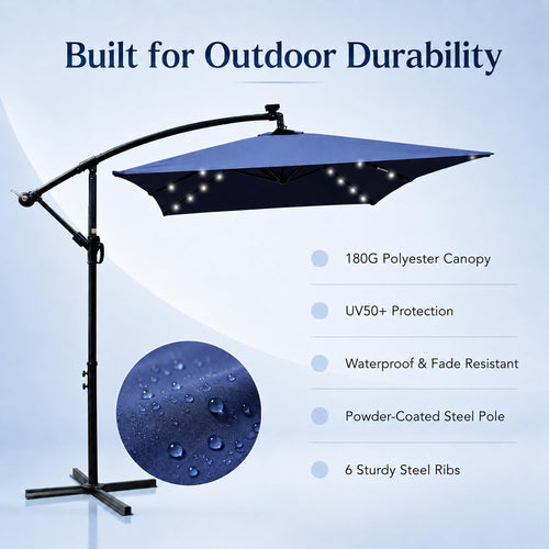 10x6.5FT Navy Blue Solar Offset Patio Umbrella U502841