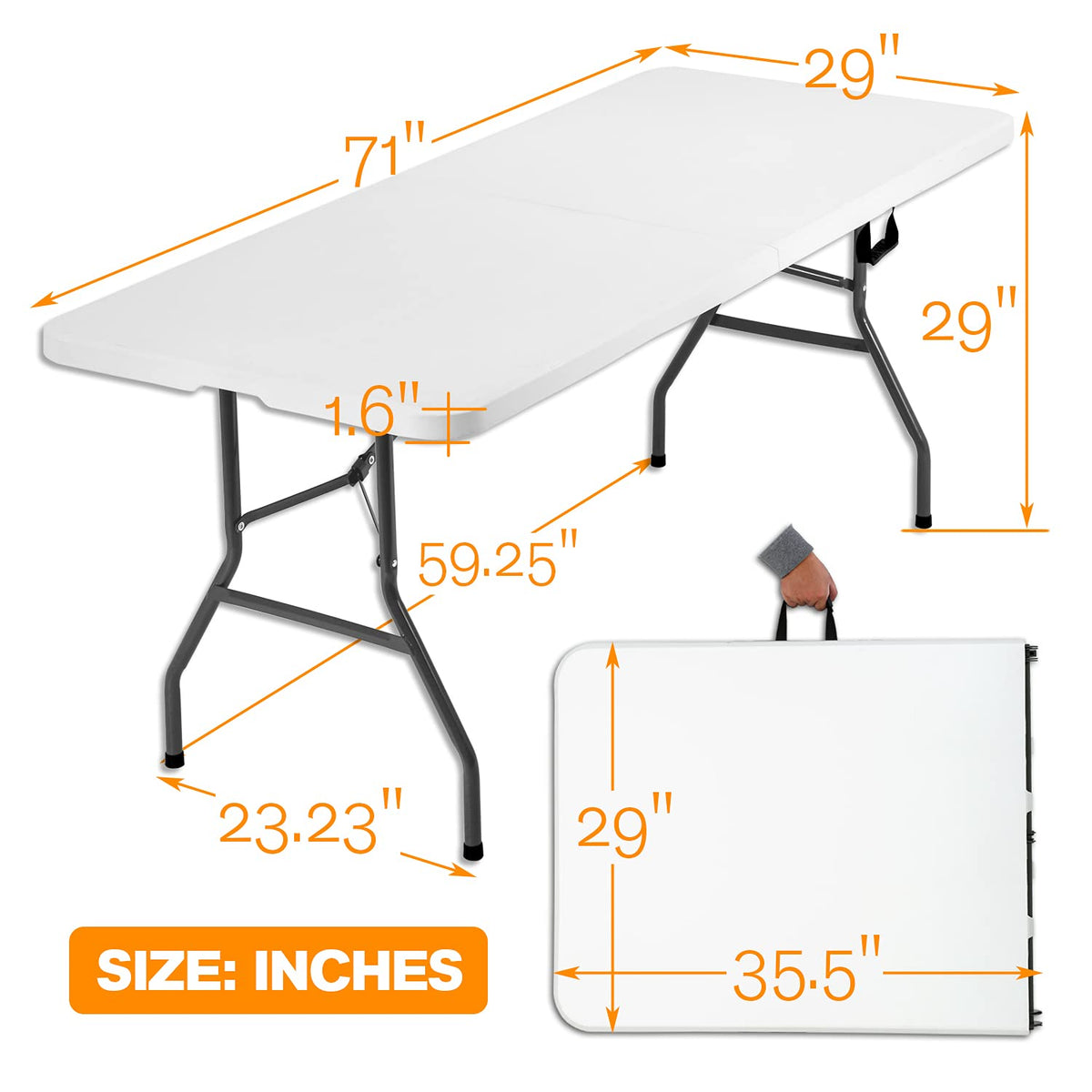 White 6 ft Folding Portable Table 500 lbs Capacity S58270