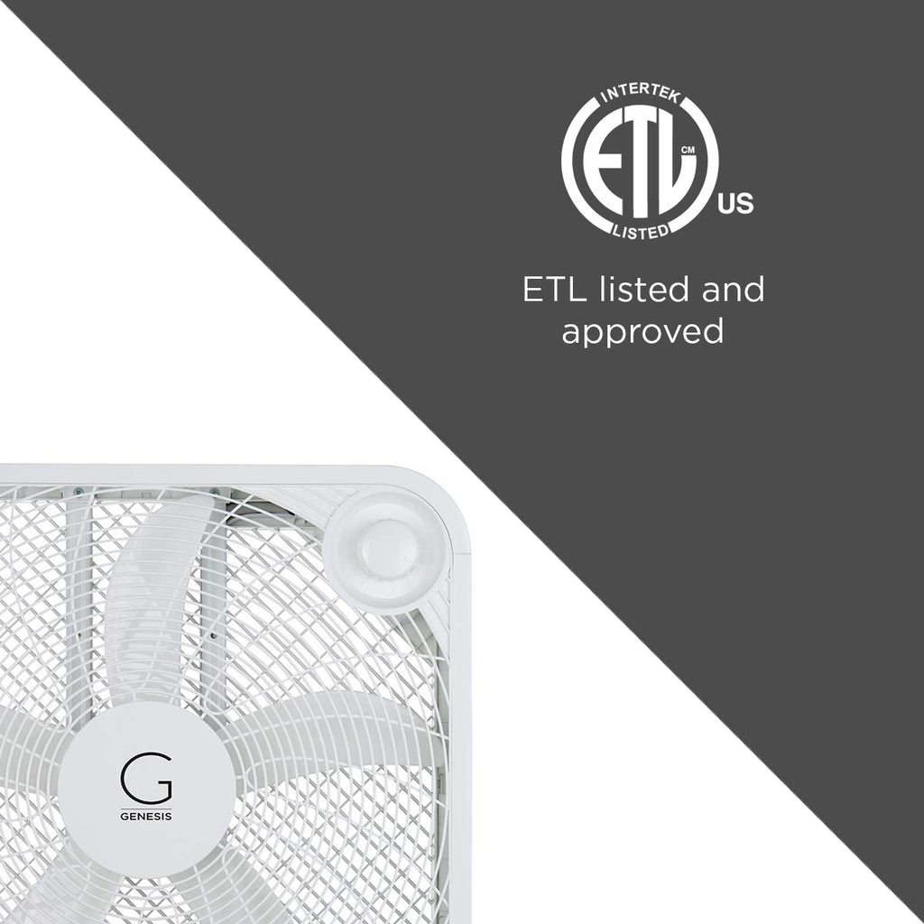 20" Box Fan, 3 Settings, Carry Handle, White M775