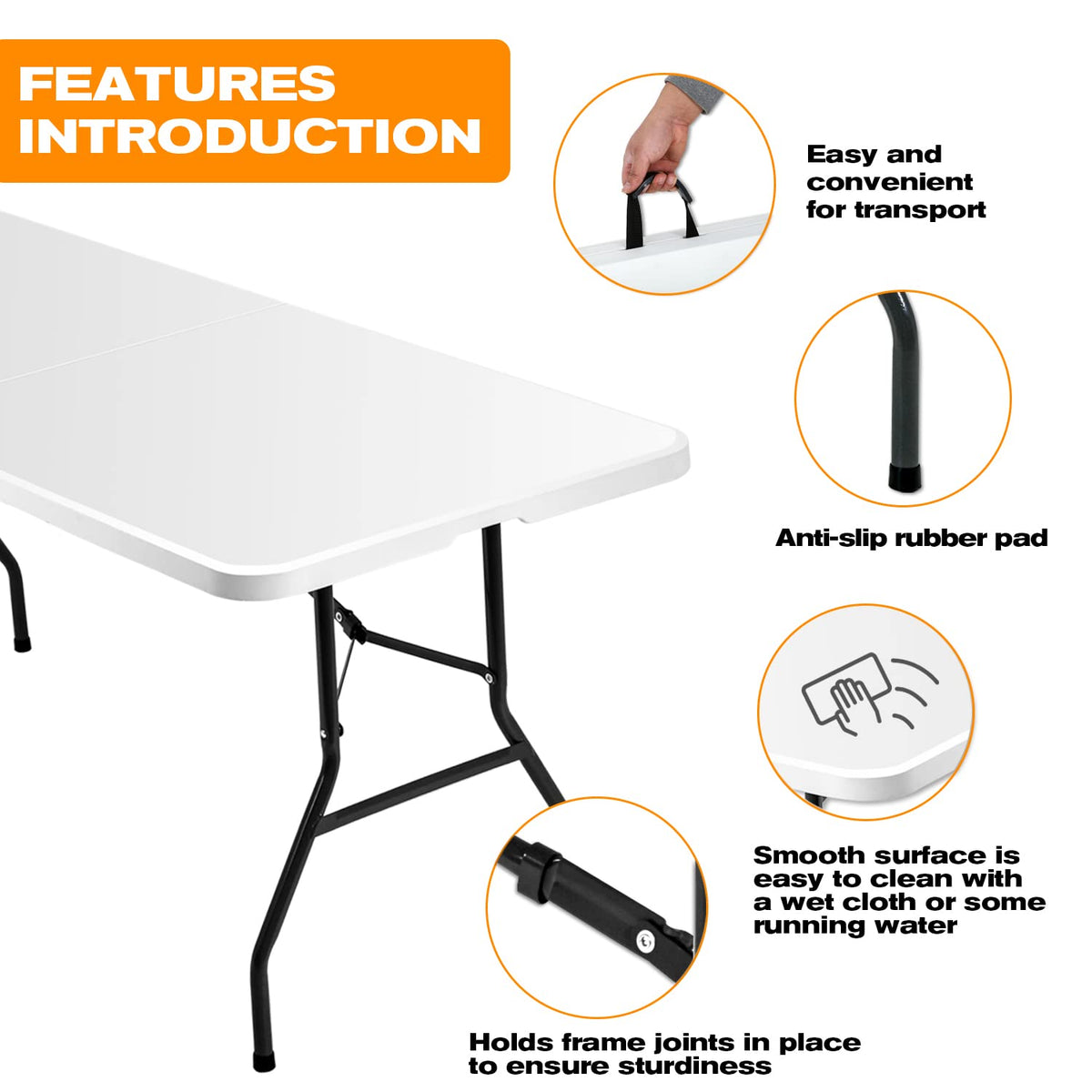 White 6 ft Folding Portable Table 500 lbs Capacity S58270