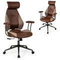 Brown Faux Fur Ergonomic Office Chair with Headrest and Wheels Q800