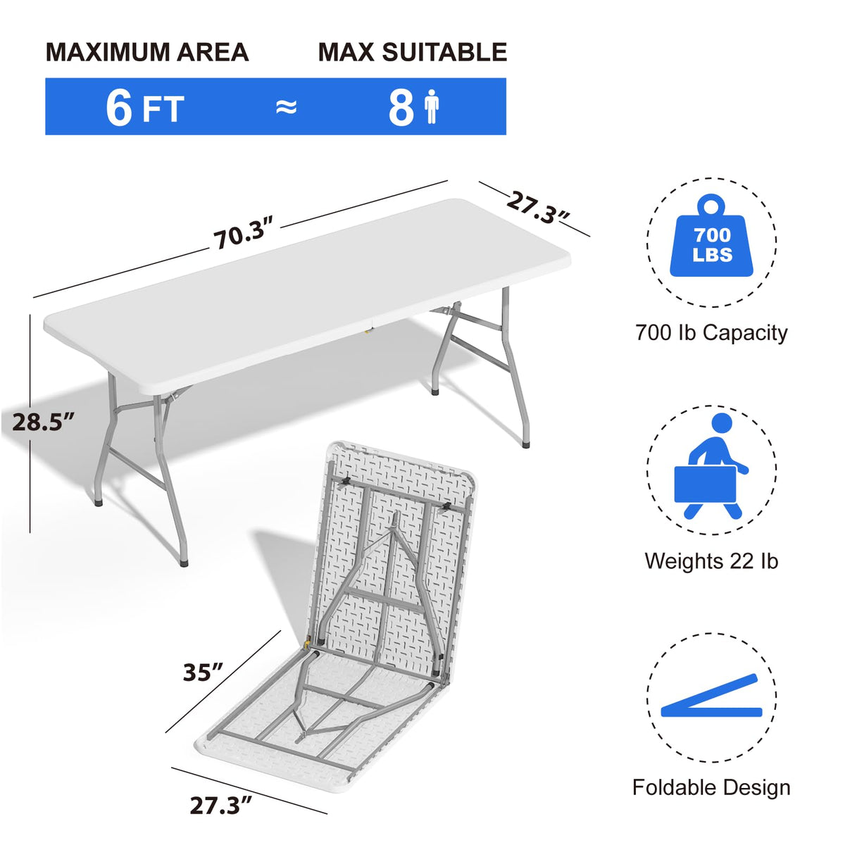 6FT White Folding Table I4265
