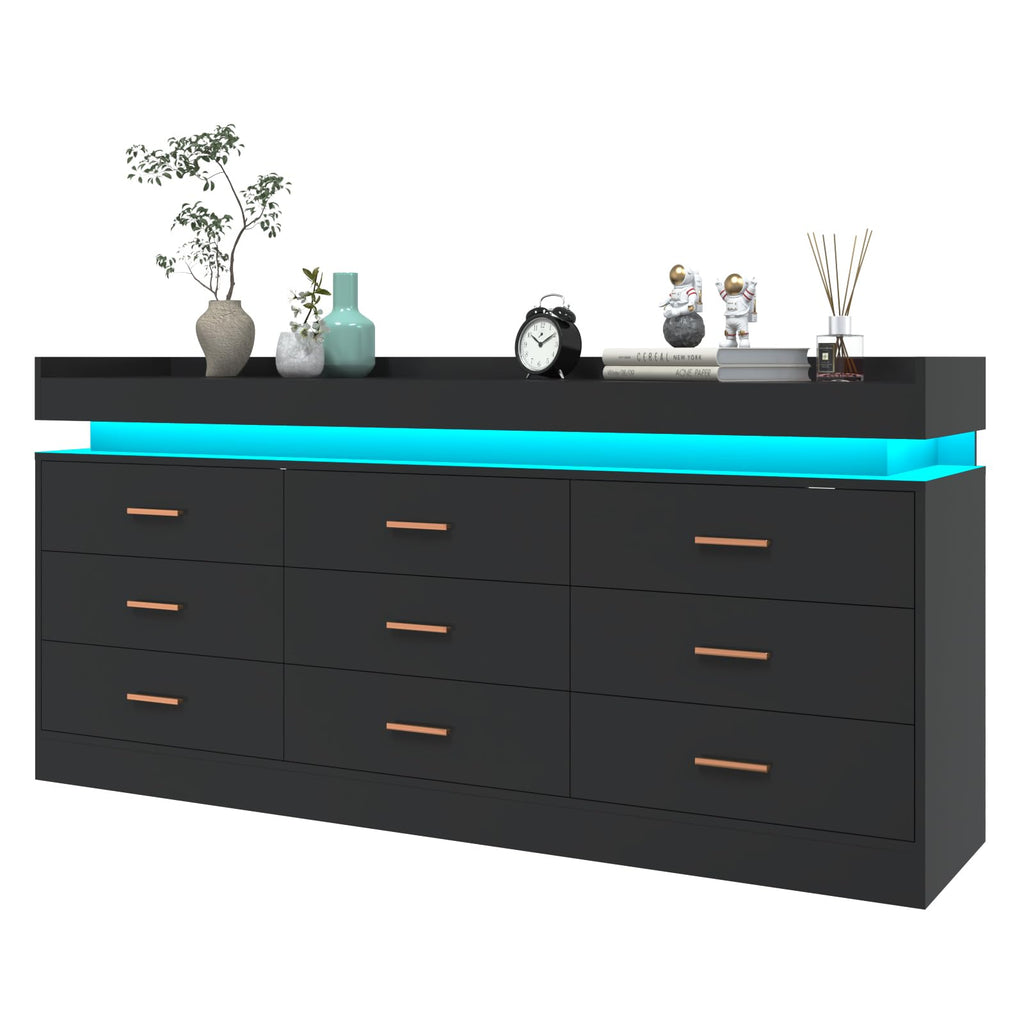 9 Drawer Dresser with LED Light and Charging Station K68987