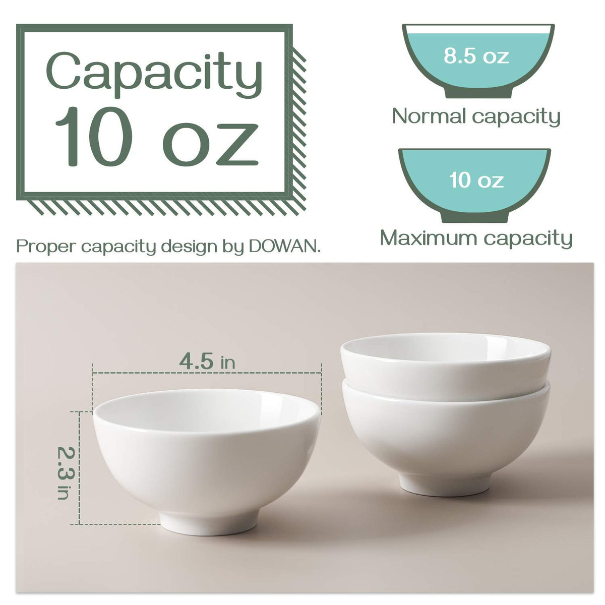 7" & 4.5" White Ceramic Bowls Set of 4 T73792