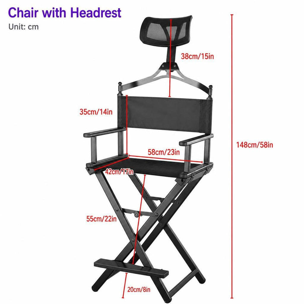 Aluminum Folding Director Chair with Headrest, Adjustable Height, Side Tray and Phone Holder Y7484