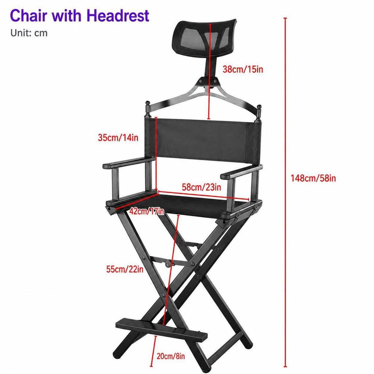 Aluminum Folding Director Chair with Headrest, Adjustable Height, Side Tray and Phone Holder Y7484