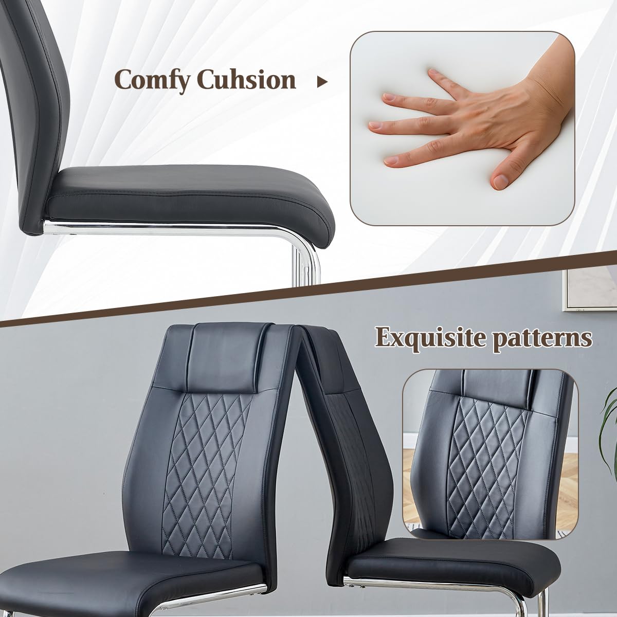 Black Faux Leather Dining Chairs Set 6 F103