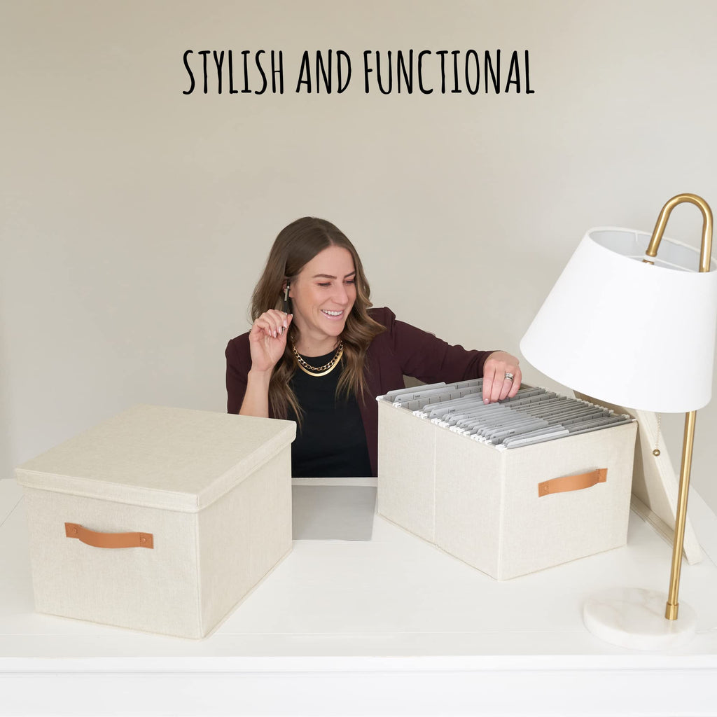 Collapsible Linen File Organizer Box Set of 2 D837