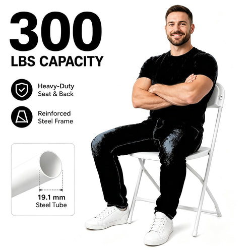 10 Pack White Heavy Duty Plastic Folding Chairs D6242