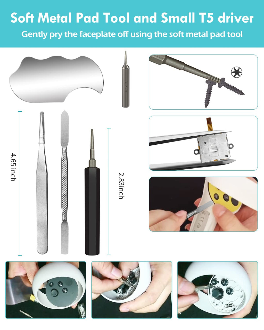 Joystick Replacement Kit for Controller, Include 2 Joysticks, T5 Screwdriver, Tweezer, Pry Tool, 4 Thumbstick Grips T705