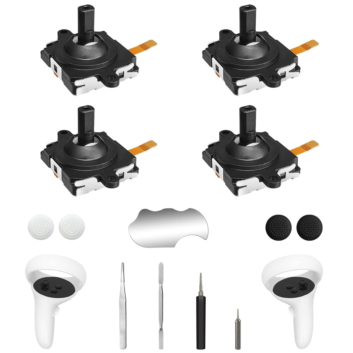 Joystick Replacement Kit for Controller, Include 2 Joysticks, T5 Screwdriver, Tweezer, Pry Tool, 4 Thumbstick Grips T705