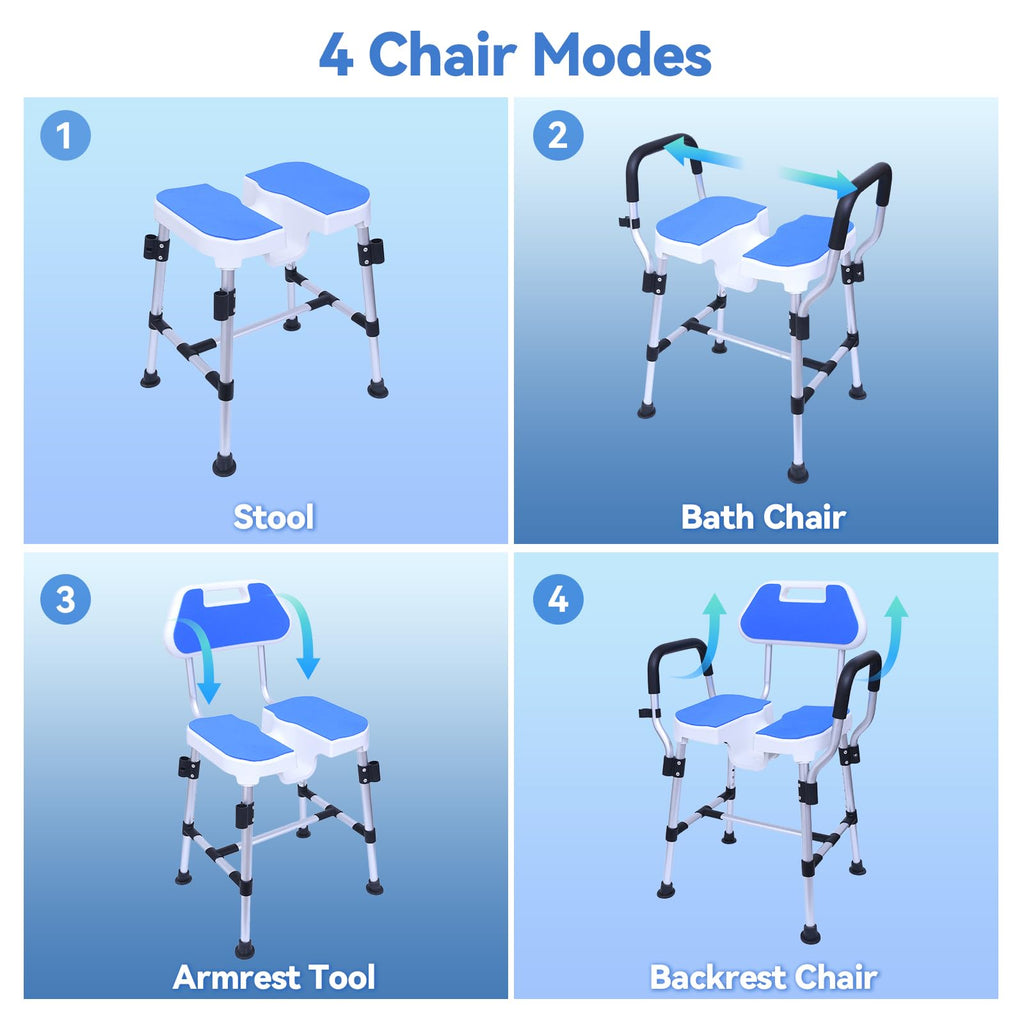 U-Shaped Shower Chair, 400 lbs Capacity, Adjustable Height, Blue Q762636