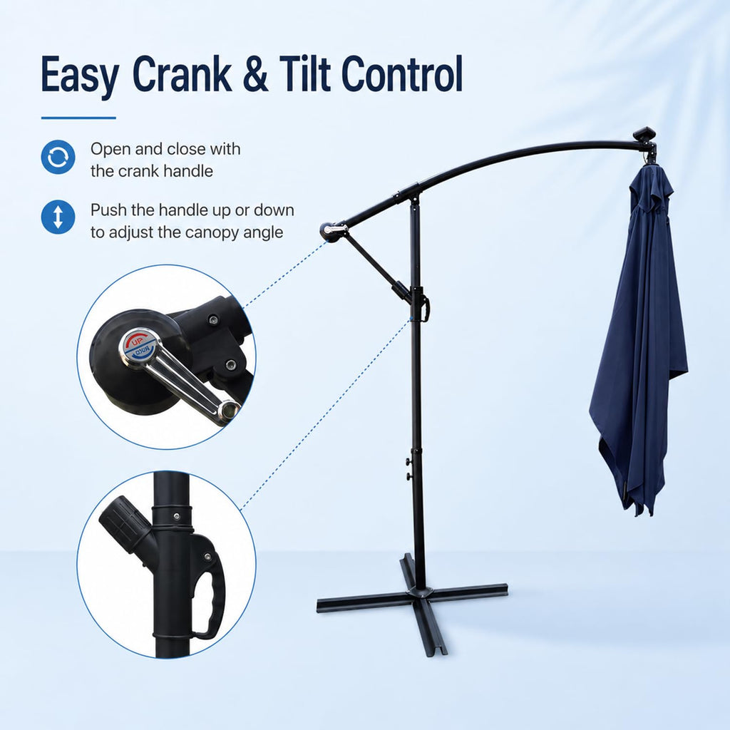 10x6.5FT Navy Blue Solar Offset Patio Umbrella U502841