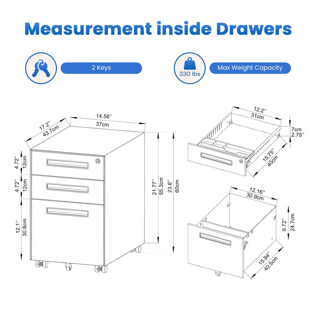 3 Drawer Metal Rolling File Cabinet M6592