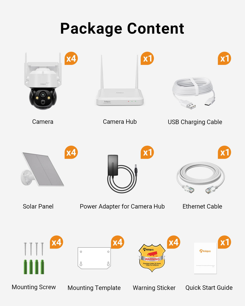 4MP 360° Pan Tilt Solar 4 Camera Security System X764317