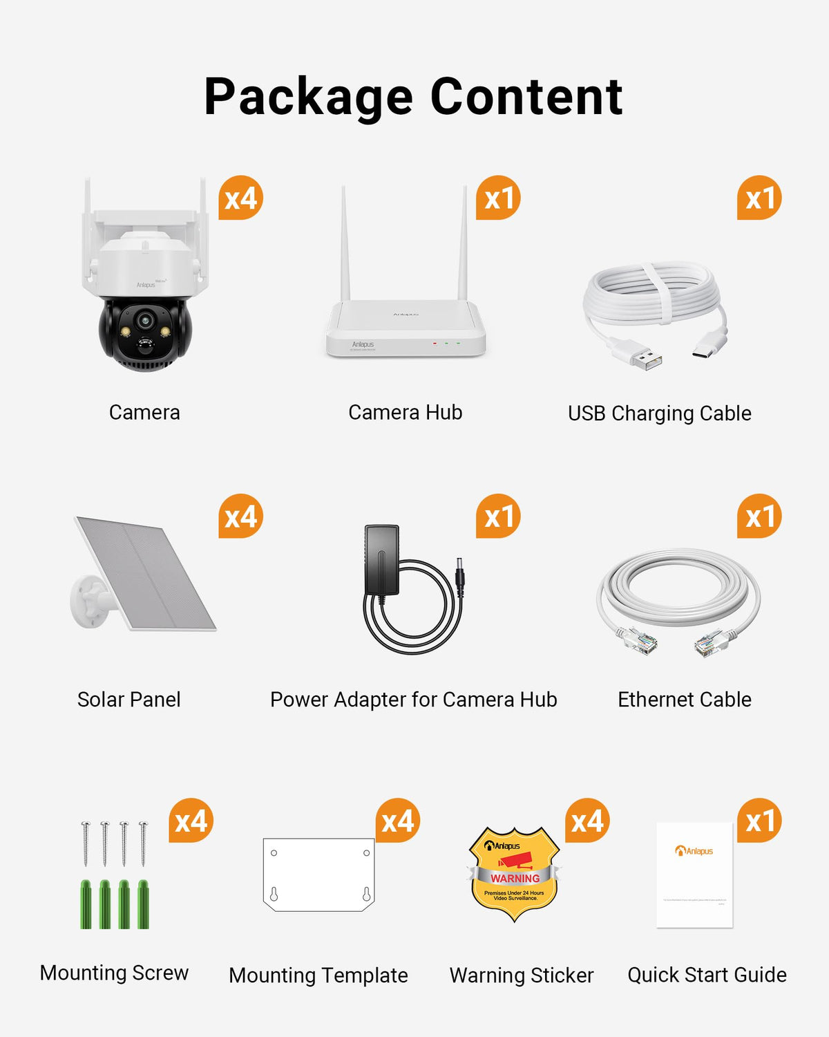 4MP 360° Pan Tilt Solar 4 Camera Security System X764317