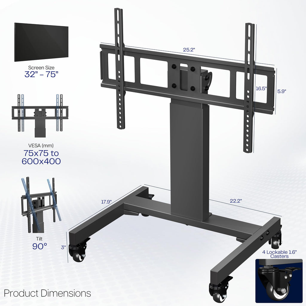 Low Height TV Cart for 32 to 75 inch Screens, Black Q87759