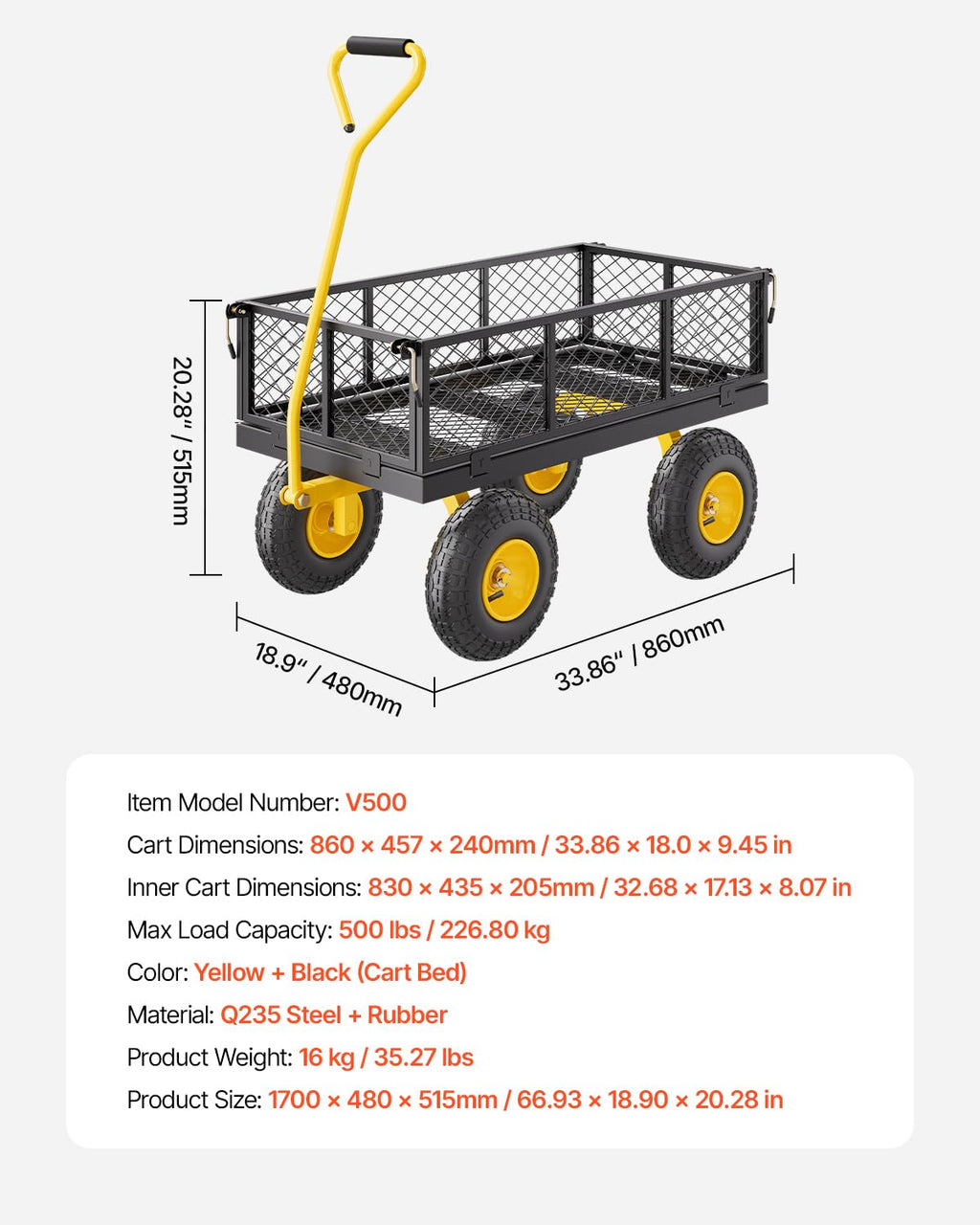 500lbs Steel Garden Cart B8775