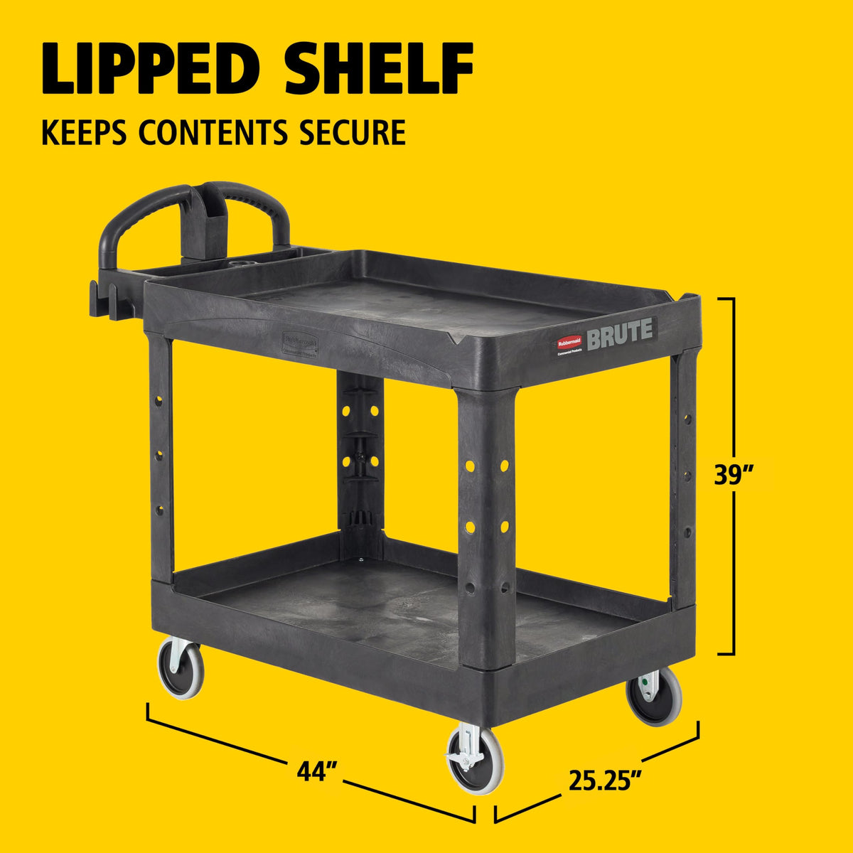 Black 2-Shelf Utility Cart with Lipped Shelves F26493