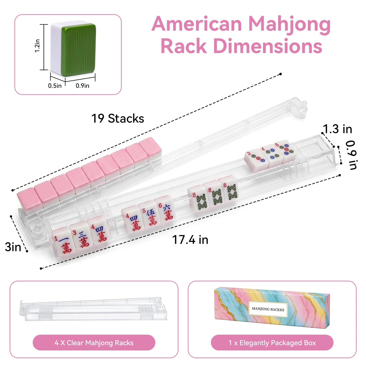 Set of 4 Non-Slip Clear Acrylic Mahjong Racks with Pushers V9576