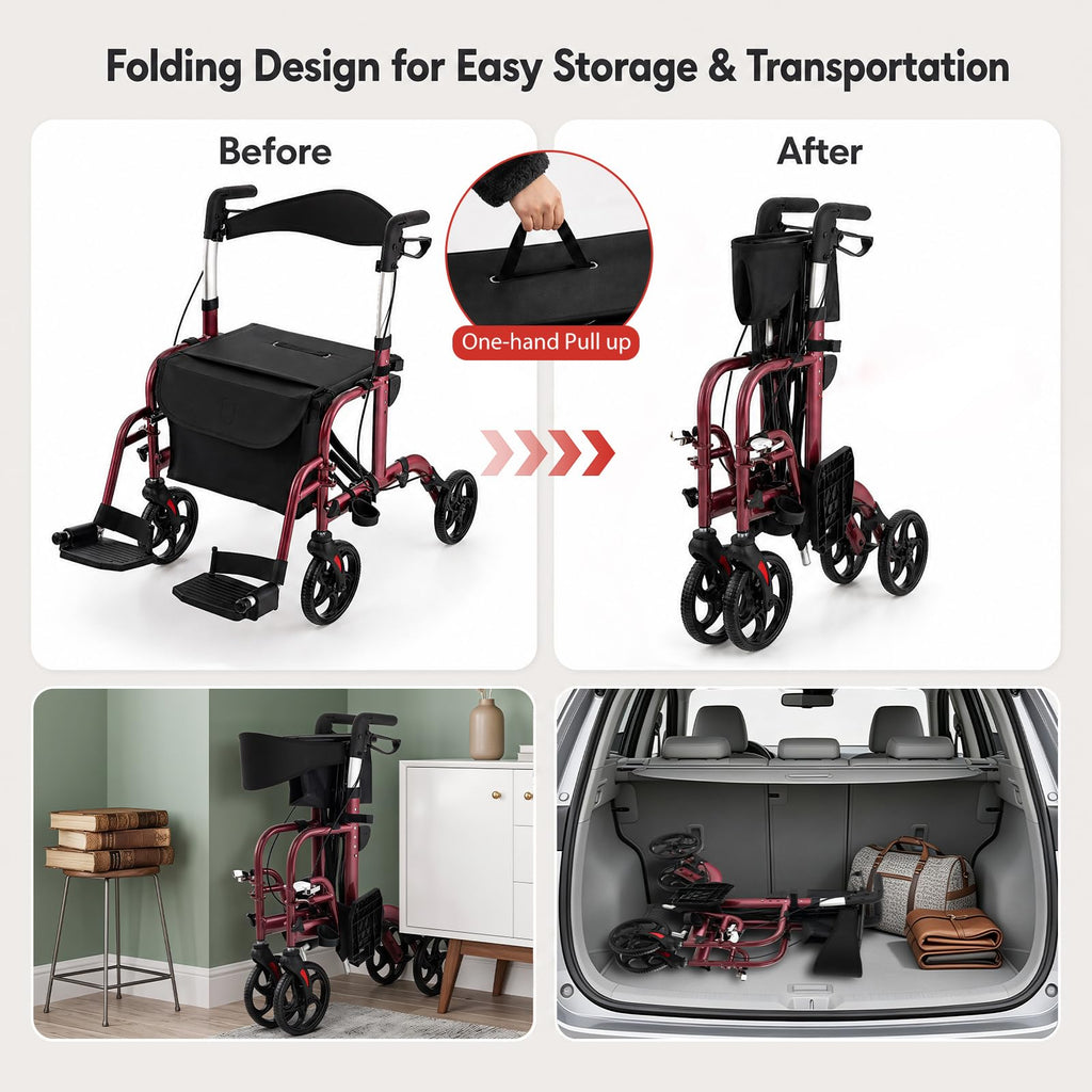 Foldable Rollator Walker 4 Wheel Transport Chair G449