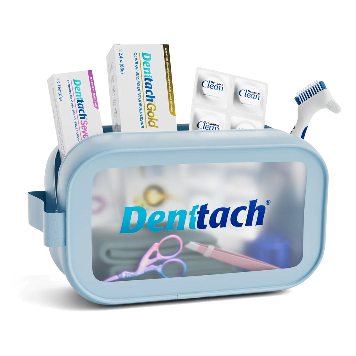9 Piece Denture Starter Kit with Adhesive, Clean Tablets, Case, Brush, Scissors, Tweezers & Towel S558