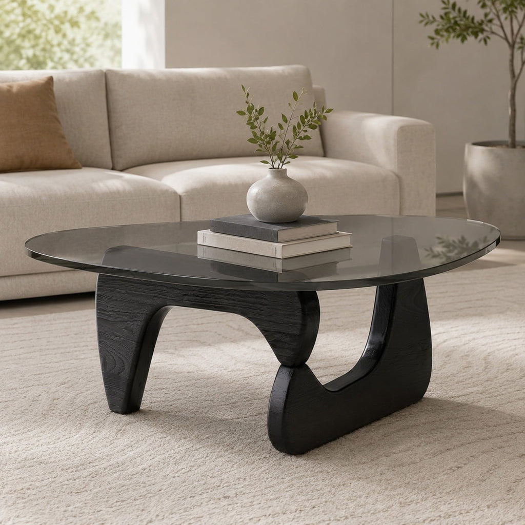 Glass Coffee Table with Wood Grain Base K2953