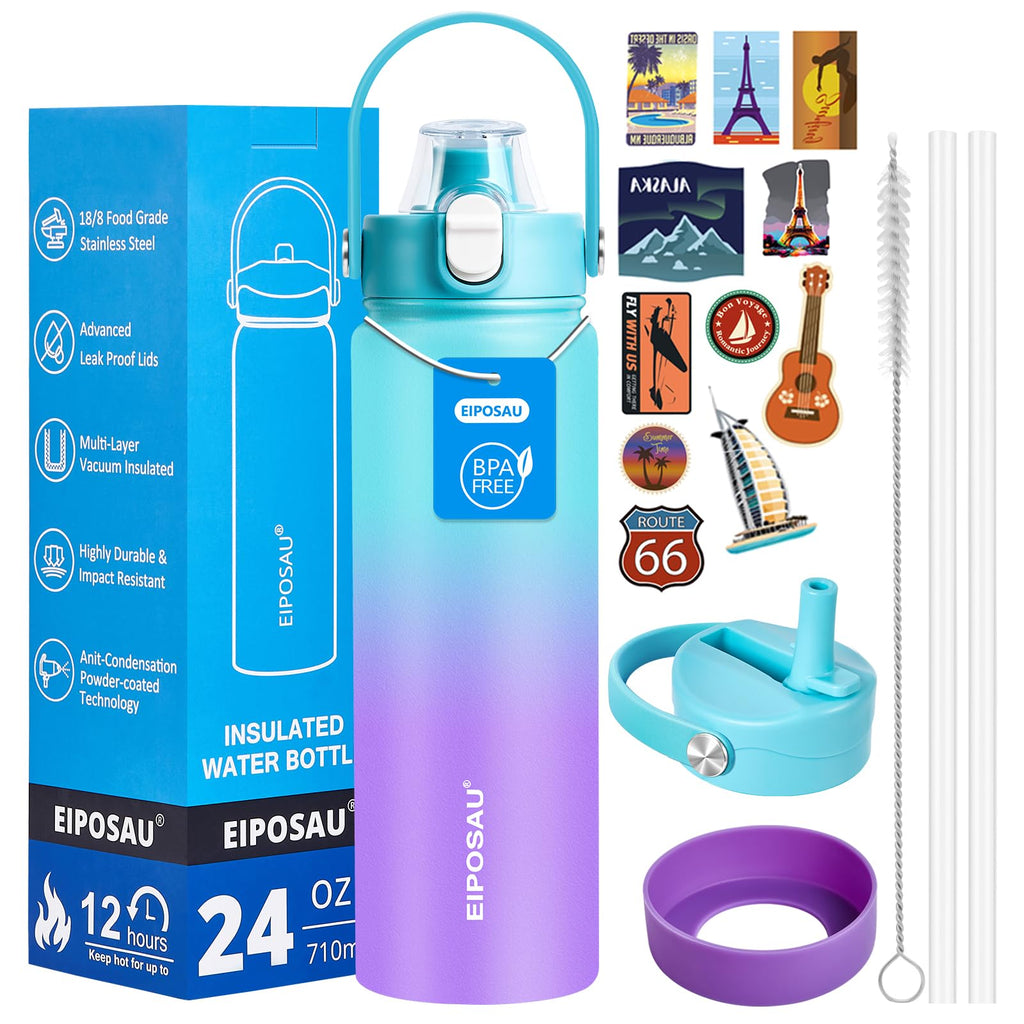 Insulated Water Bottle with Lid & Boot & Stickers, 24 oz P1976