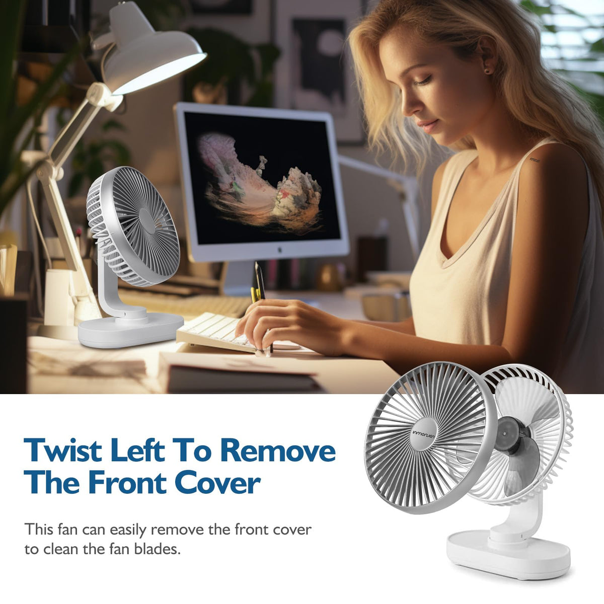 4000mAh Rechargeable Oscillating Desk Fan White D600