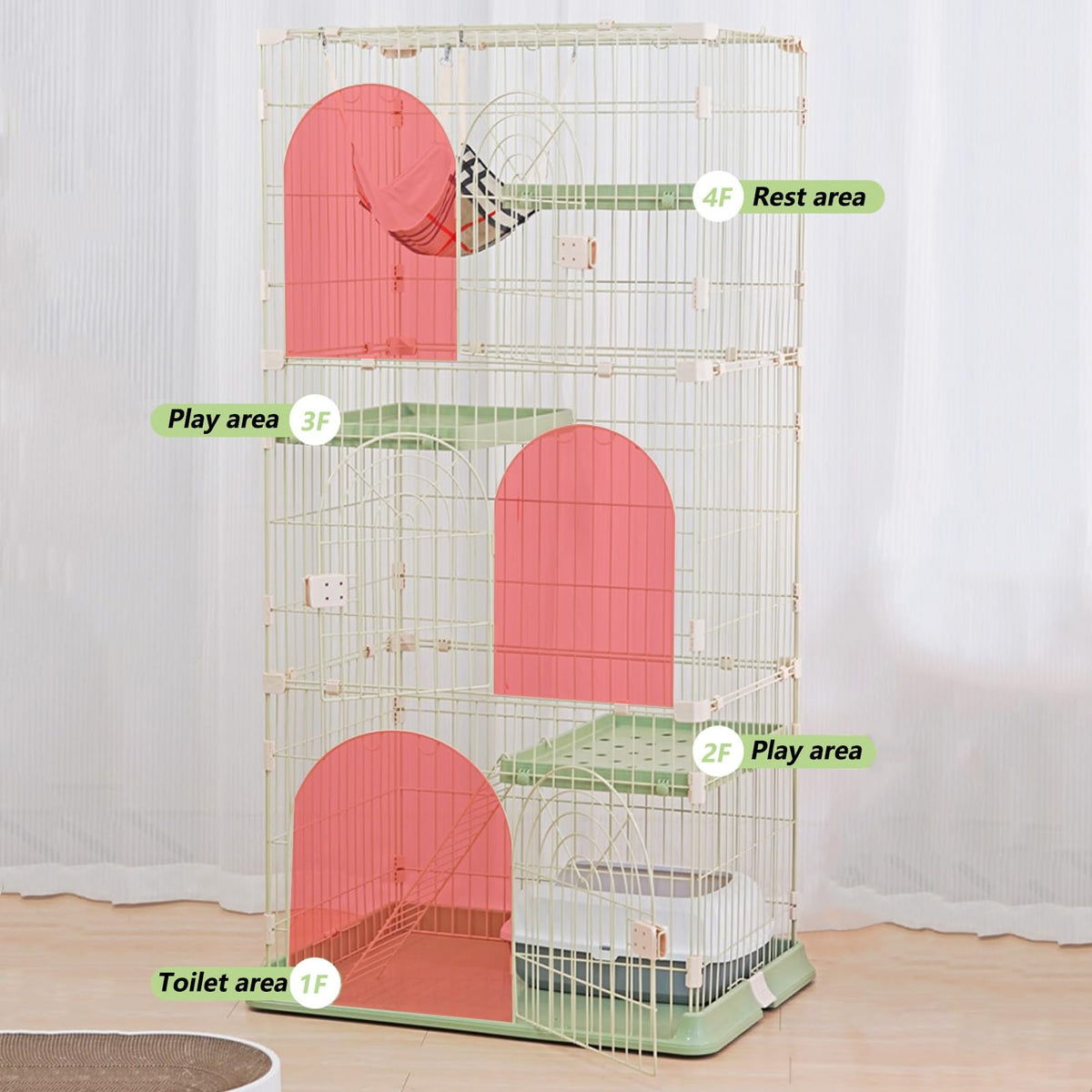 4-Tier Cat Cage Playpen with Hammock & Platforms N2995