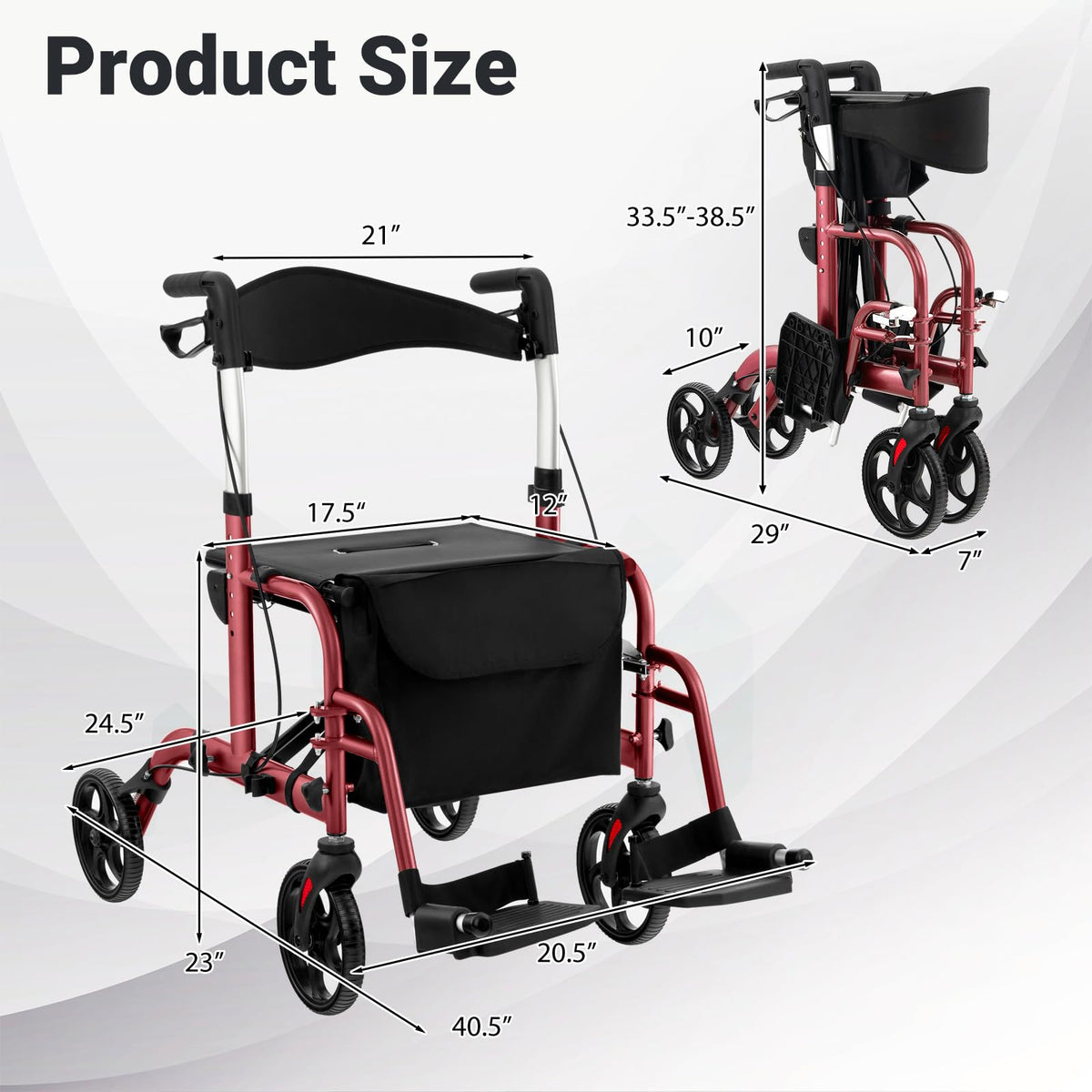 Foldable Rollator Walker 4 Wheel Transport Chair G449