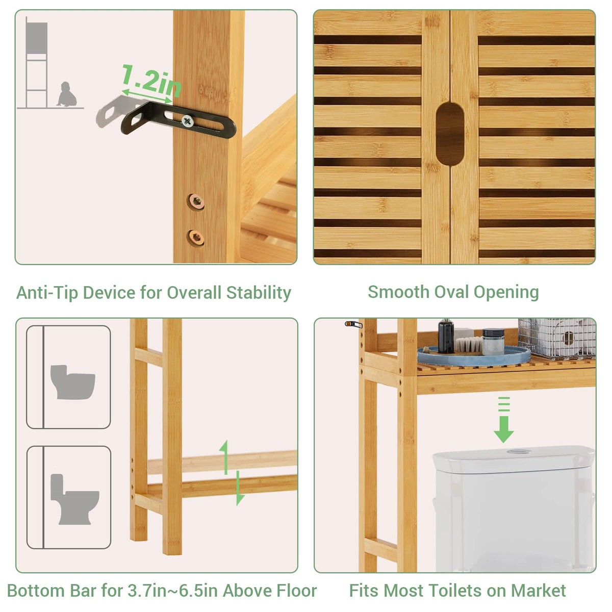 Over The Toilet Storage Cabinet with Adjustable Shelves Bamboo H38646
