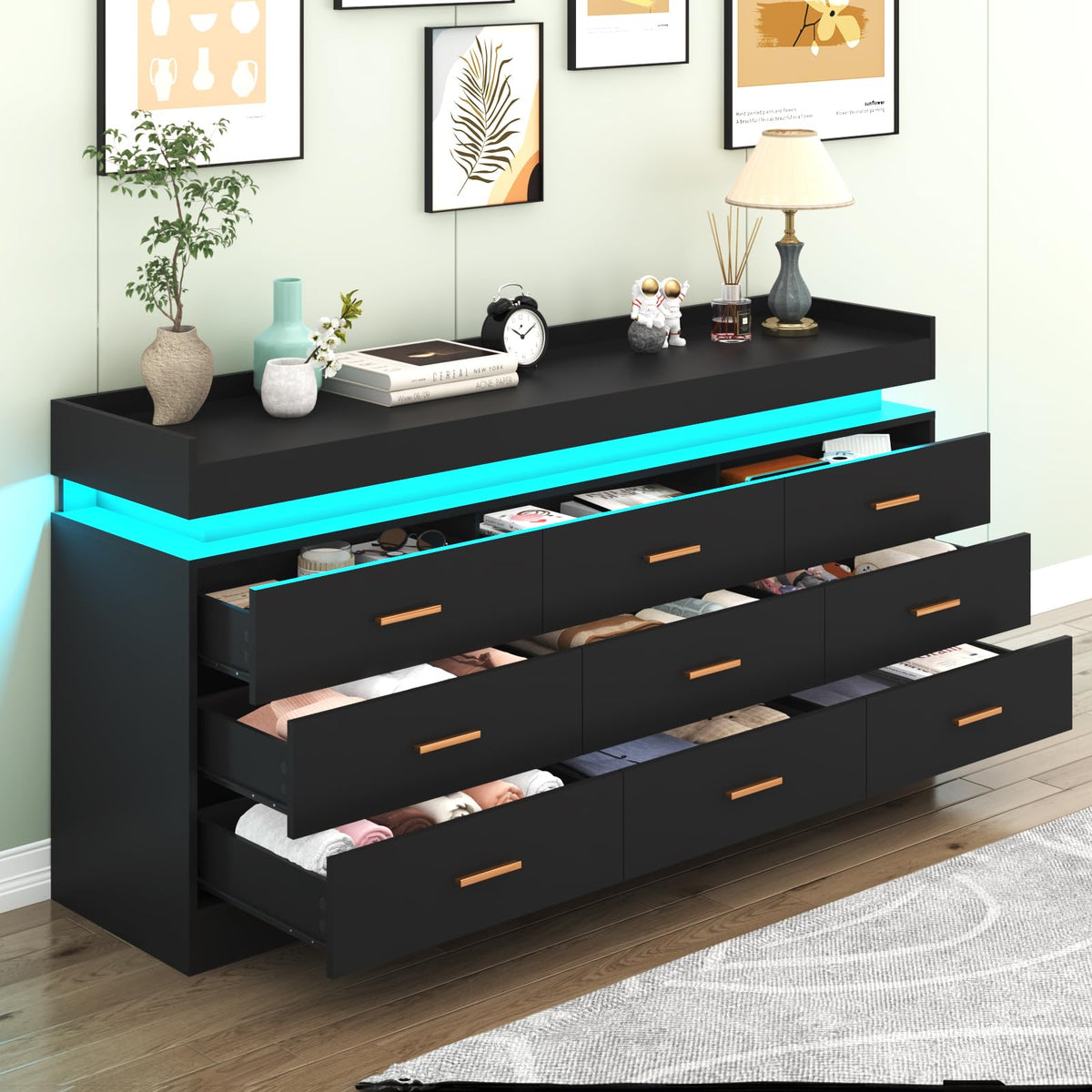 9 Drawer Dresser with LED Light and Charging Station K68987