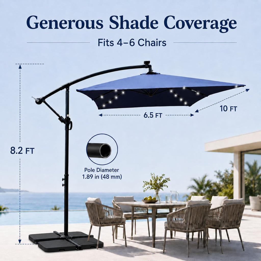 10x6.5FT Navy Blue Solar Offset Patio Umbrella U502841