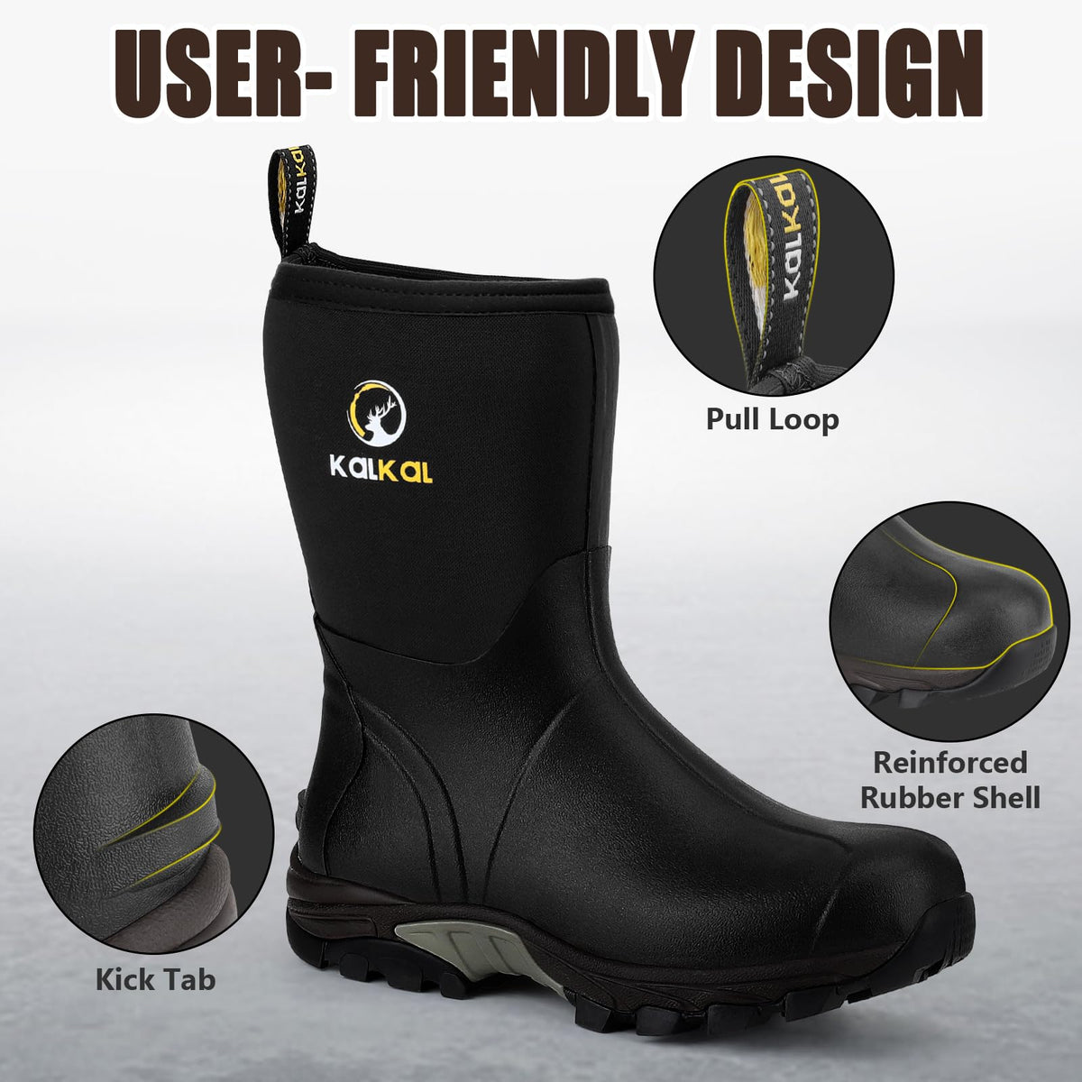 Waterproof Insulated Mid Calf Rubber Boots P82823