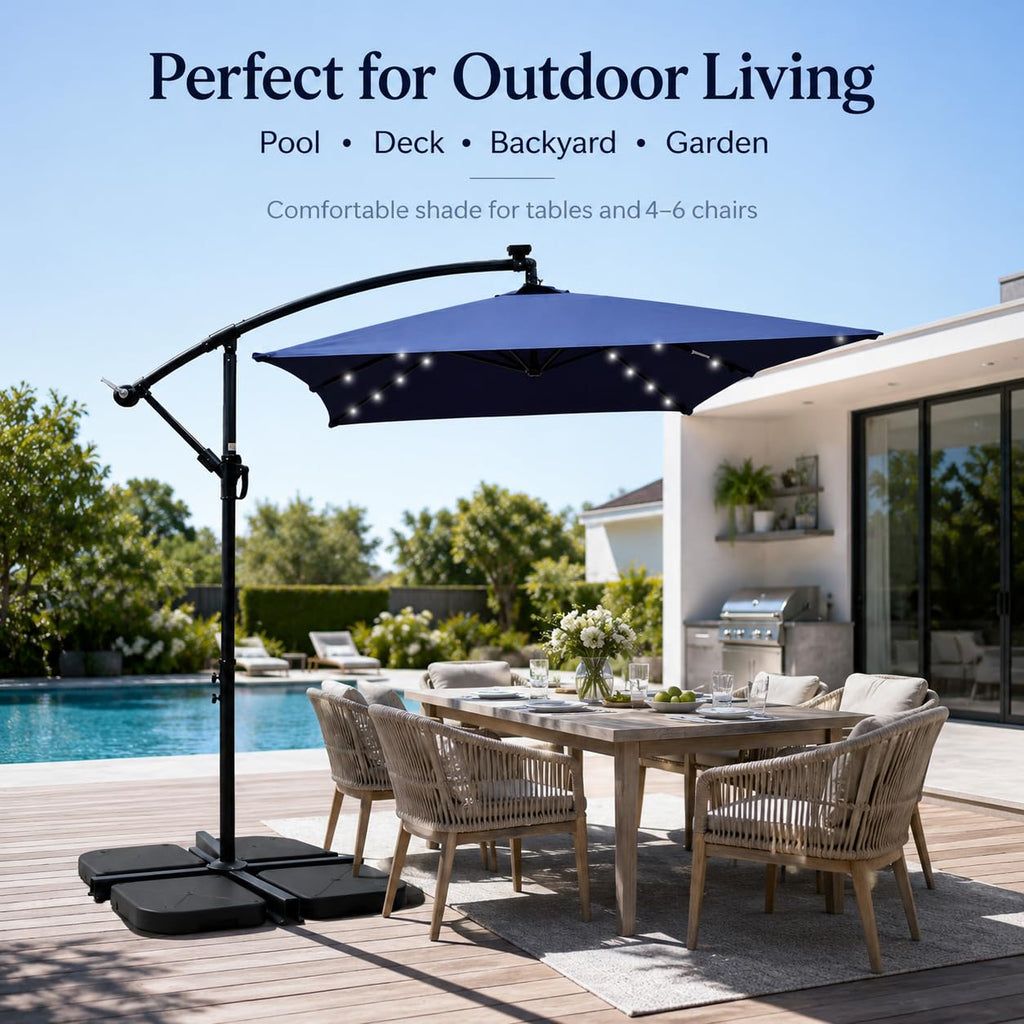 10x6.5FT Navy Blue Solar Offset Patio Umbrella U502841