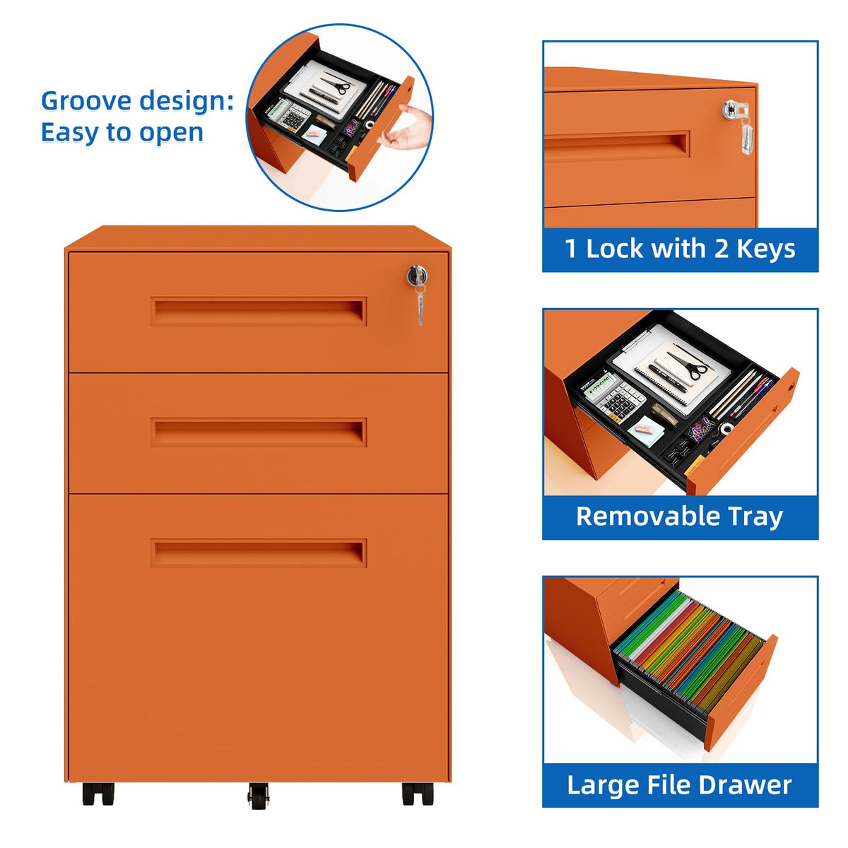3 Drawer Metal Rolling File Cabinet M6592