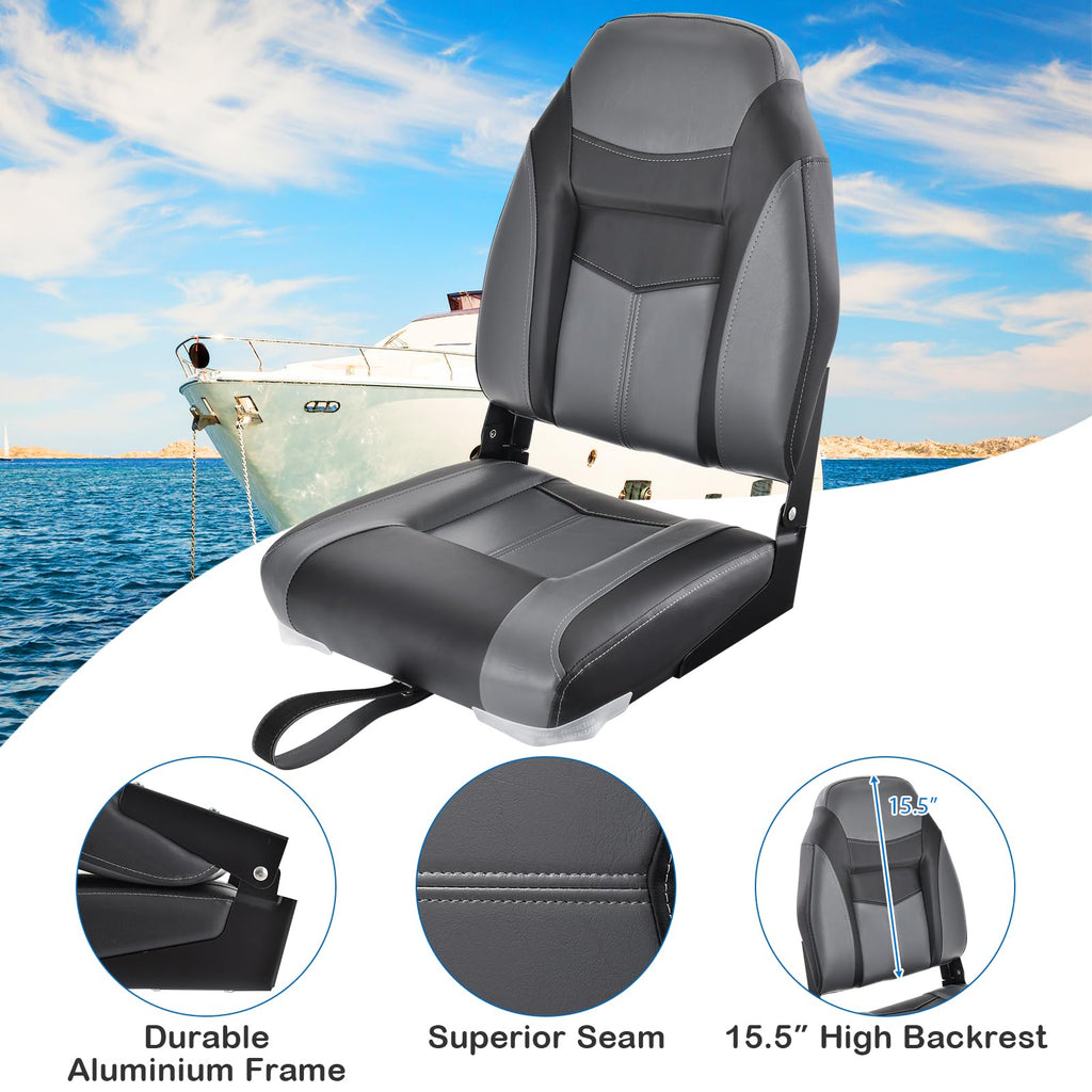 2 Pack Black Grey High Back Folding Boat Seats M376
