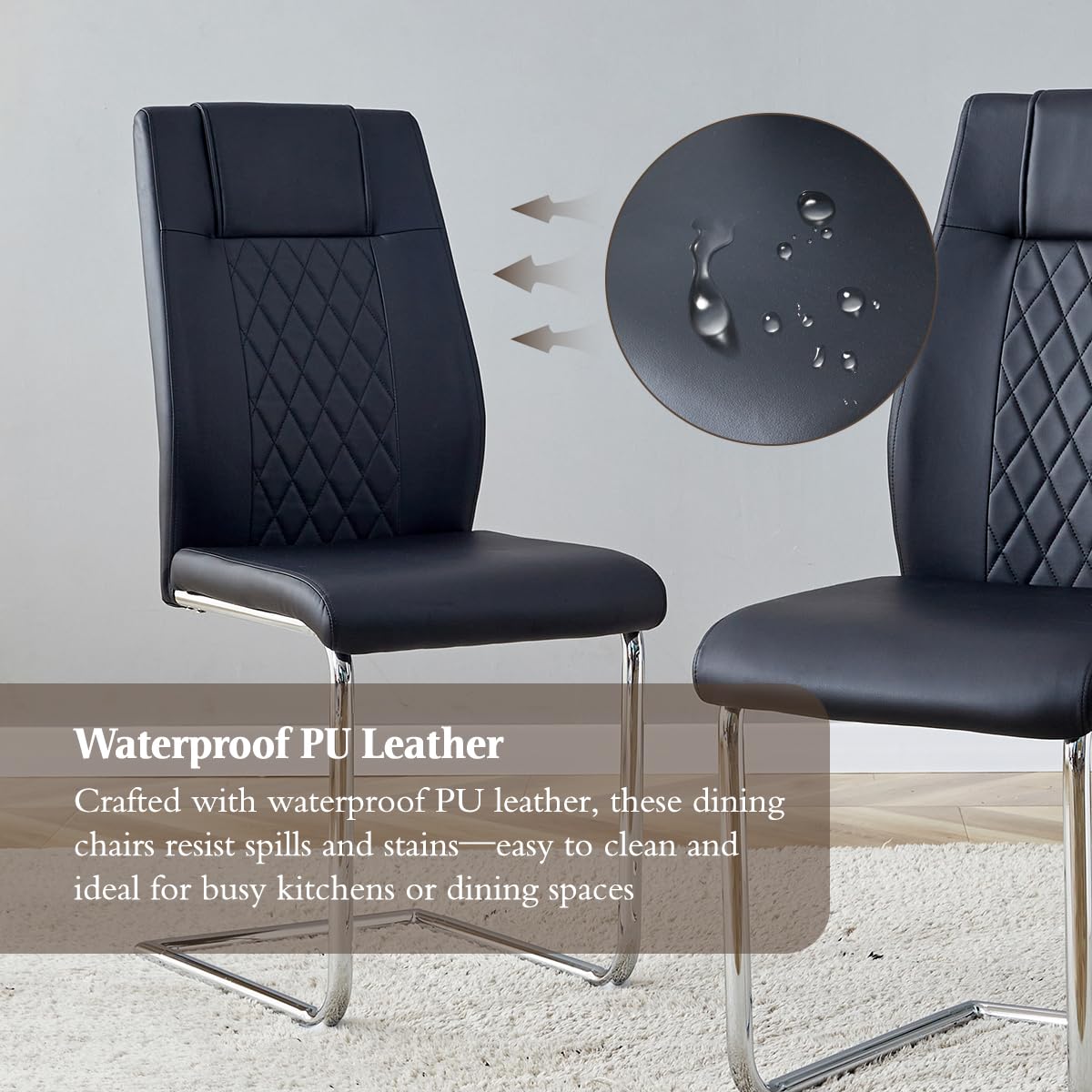 Black Faux Leather Dining Chairs Set 6 F103