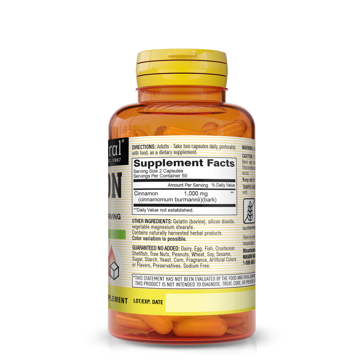 Cinnamon 1000 mg 100 Capsules Herbal Dietary Supplement Q263