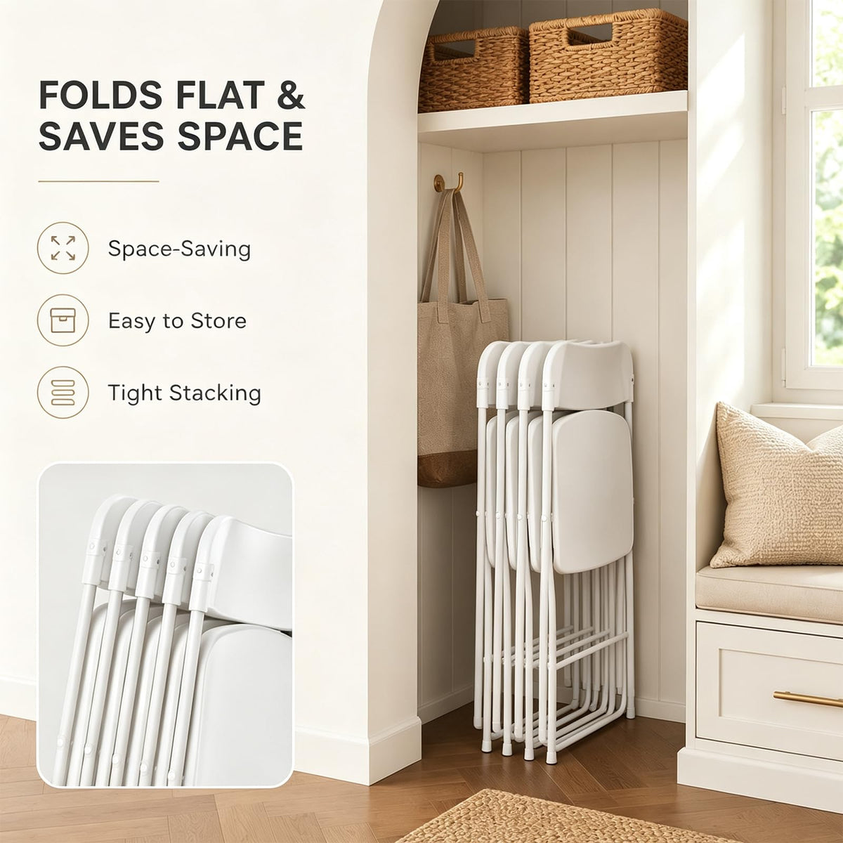 10 Pack White Heavy Duty Plastic Folding Chairs D6242