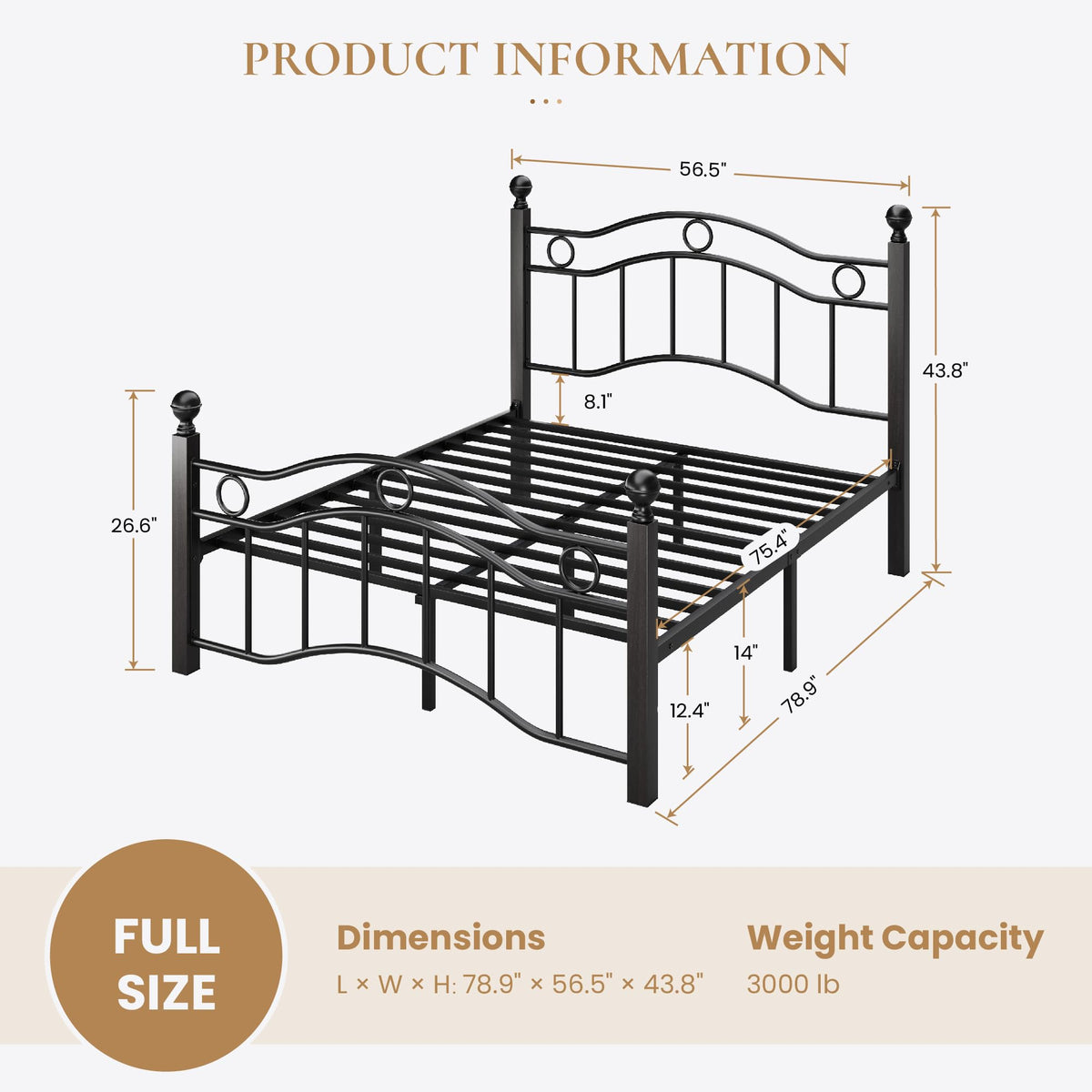 Full Size Black Metal Bed Frame Q199014