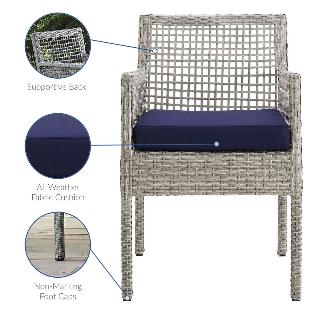 Gray Navy Wicker Rattan Outdoor Dining Arm Chair with Cushion Q67320